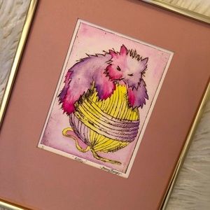 ❤️”HOST PICK”❤️ Bon Bon's "Kitty On Yarn Watercolor painting"